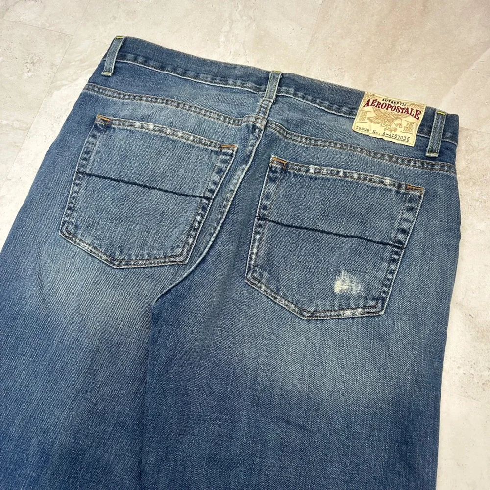 Aeropostale Vintage Bootcut Jeans Blue Mens 34 Custom Cropped Capri Raw Hem Y2K